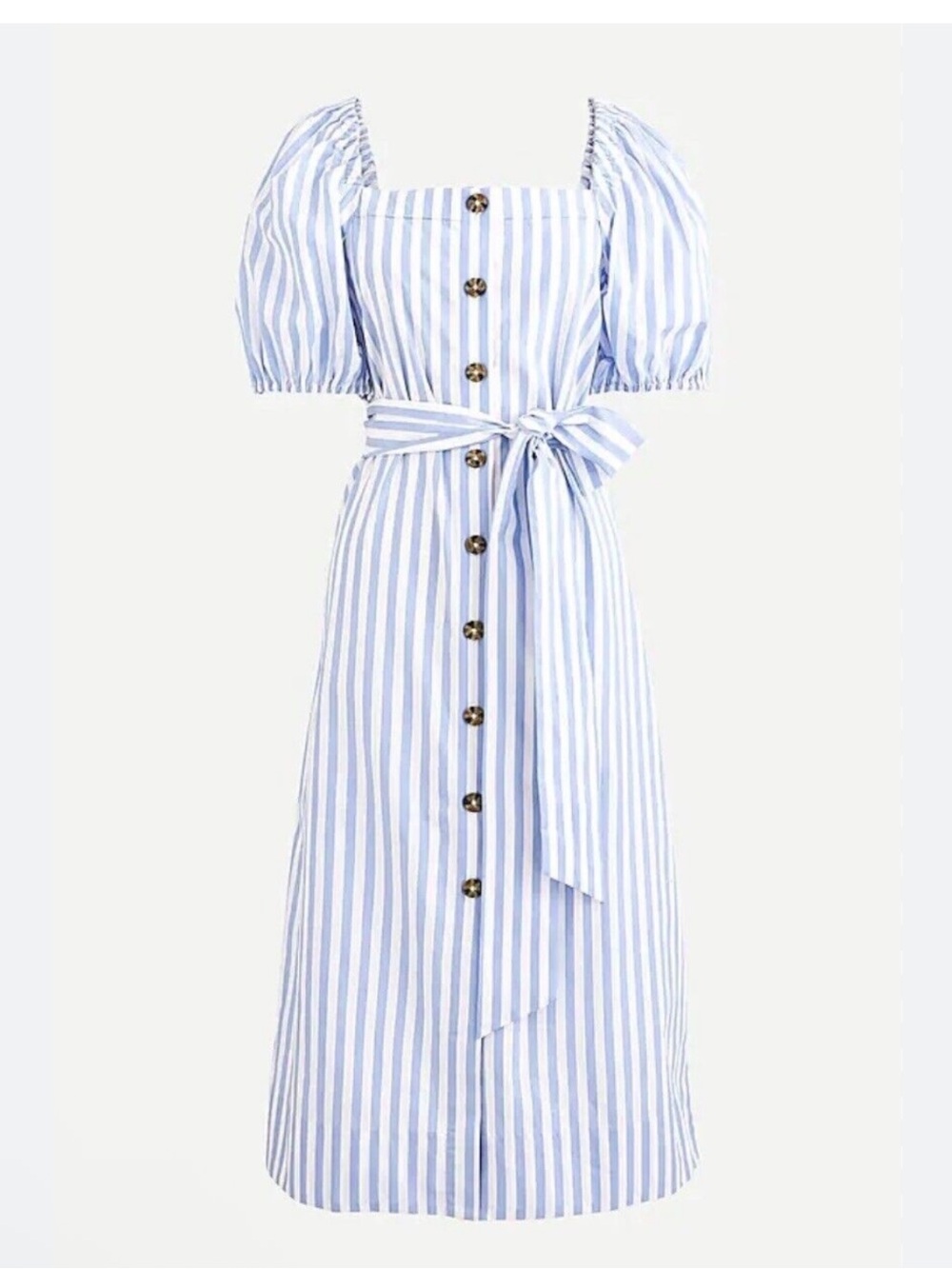 J.Crew Cottage Blue White Stripe Coastal Puff Sleeve Midi Dress